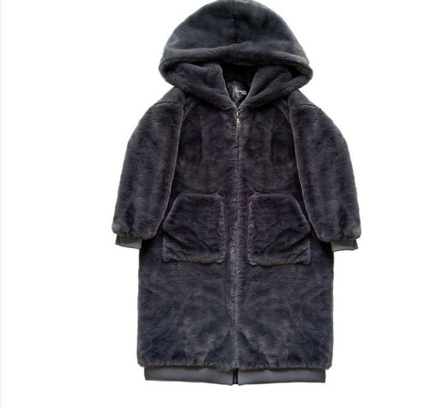 

2022 winter warm hooded large size medium length solid color fur & faux fur women new casual long sleeve women coat, Black