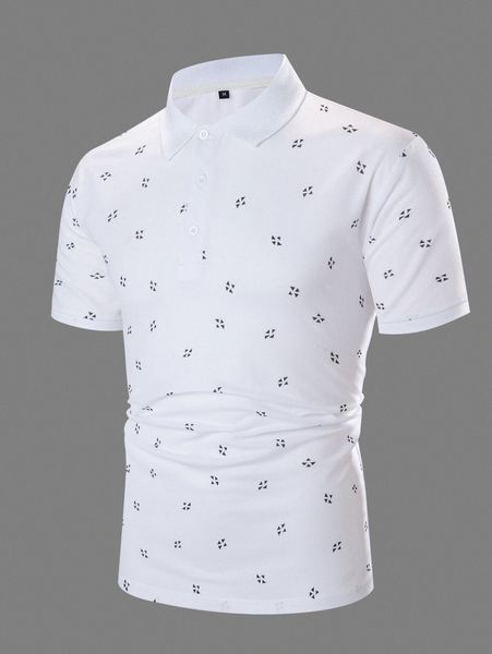 

men geo print polo shirt s38s#, White;black
