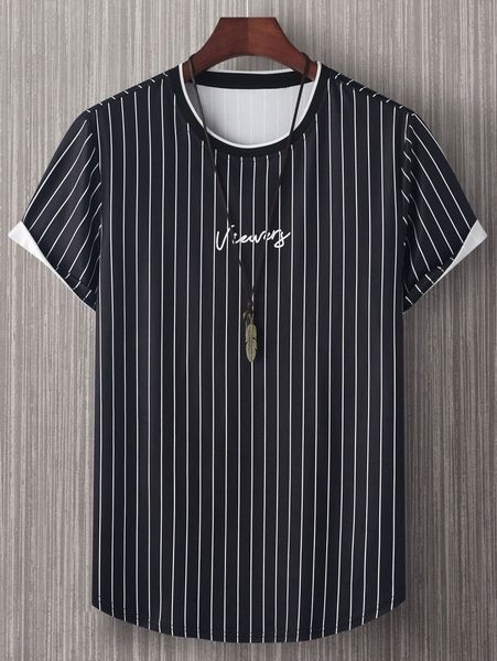 

men letter & striped print tee e4hz#, White;black