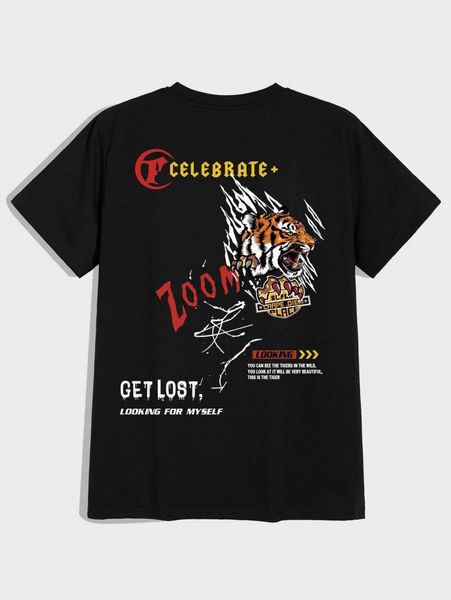 

romwe guys letter tiger graphic tee w73j#, White;black