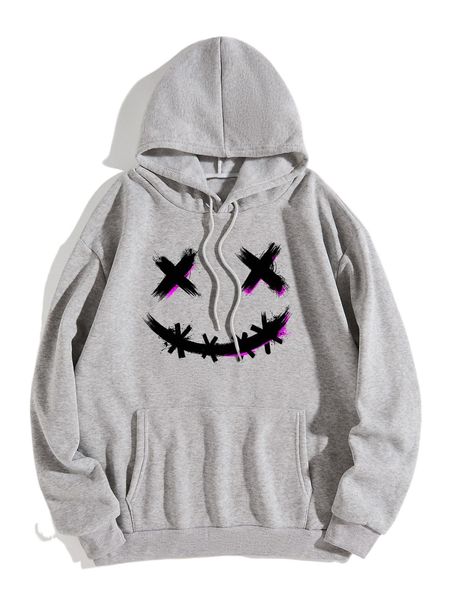 

cartoon graphic drawstring thermal lined hoodie 81iz#, Black