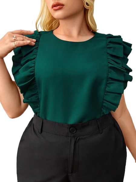 

plus ruffle trim blouse b1kp#, Black