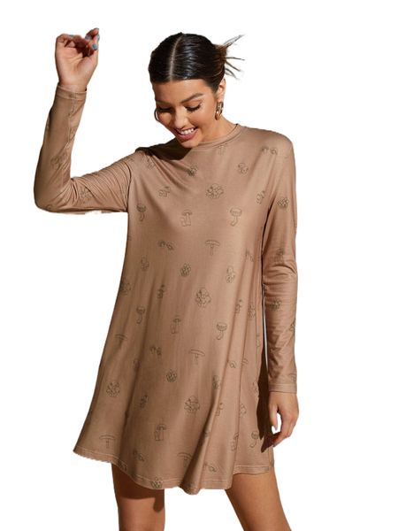 

x saramiel art mushroom print tee dress i9cn#, Black;gray