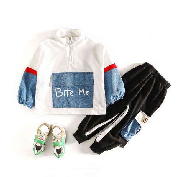 Conjunto de roupas de menino 2021 Carta de moda de outono da primavera ativa Top + Pant Kid Crianças bebê Roupas de menino 6 8 10 12 14 anos G220509