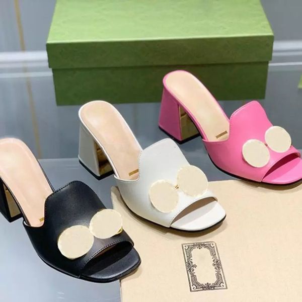 

summer fashion coarse slipper shoes 100% metal scuffs genuine leather sole quality strange style gladiator womens sandal slides high heels g, Black