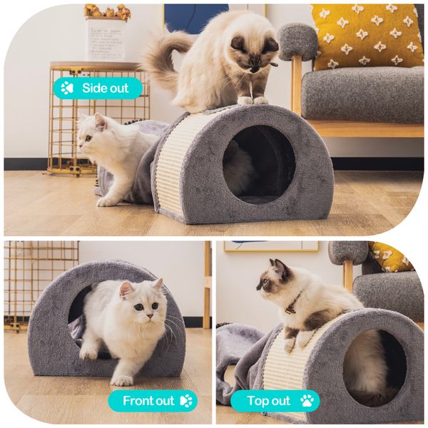 

cat carriers tunnel bed house sisal scratching bed with self groomer massager plush balls collapsible for indoor cats