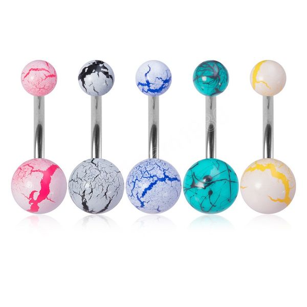 

5pcs acrylic belly button ring belly piercing cracked ball navel ring bar stainless steel stud for women body jewelry, Silver