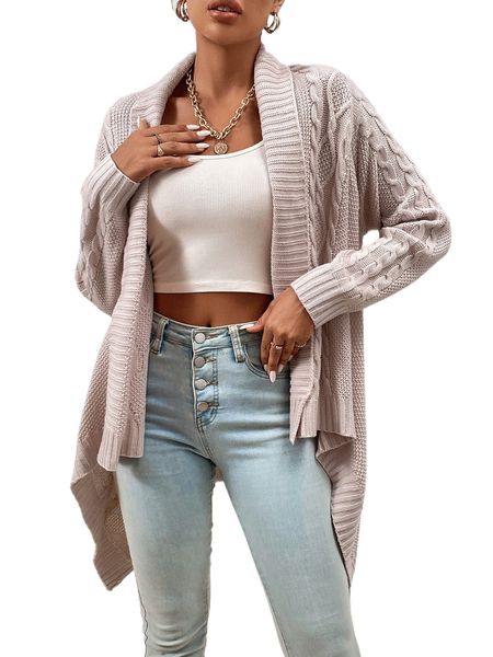 

cable knit high low hem duster cardigan d9dr#, White;black