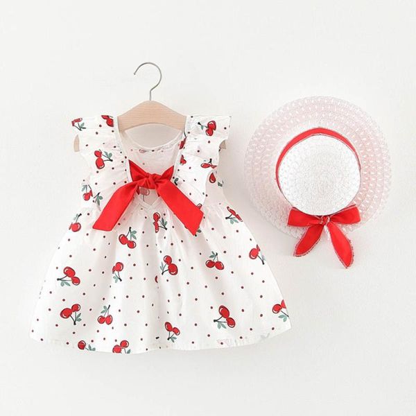 Abiti da ragazza Melario Infant Girls Dress 2022 Summer Baby Bow Tutu a pois Stampa Cherry Princess Abiti da bambina carinaRagazza