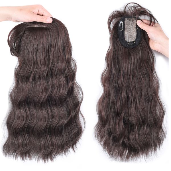 

costume accessories water wave hair replacement with bangs hairpiece synthetic clip in one piece extension black brown fake natural, Silver
