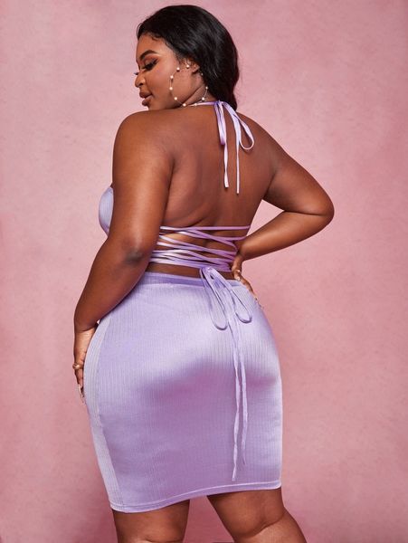 

sxy plus lace up backless bodycon dress 71xr#, Black