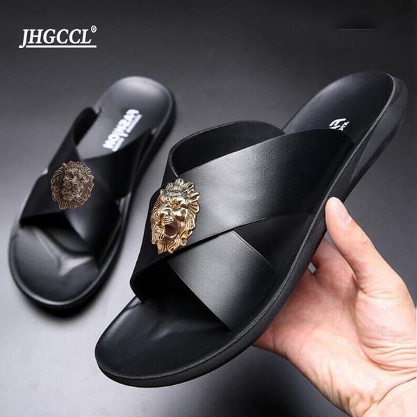 

summer shoes men's slippers beach sandal fashion men sandals leather casual shoes flip flop sapatos masculino p31, Black
