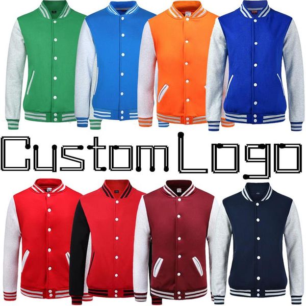 Giacche da uomo Stampa personalizzata Logo College Baseball Jacket Uomo Donna Letterman Varsity Coat Verde Arancione Blu navy Maroon Red Boy GirlMen's