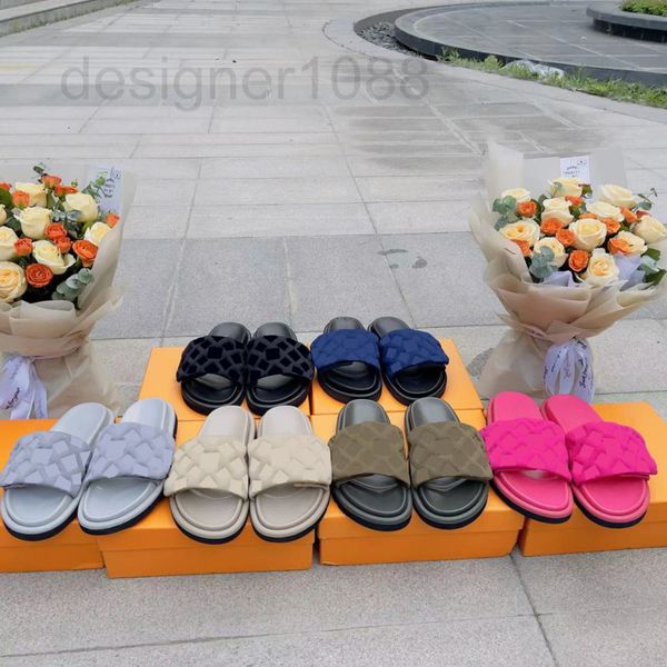 

slippers designer pool pillow women thong sandals cutout leather sandal flat bow spikes luxury platform slipper woman flip-flops size 35-46, Black