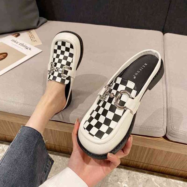 

slippers 7088-26 half slippers women's net red lazy fashion versatile wear baotou flat muller shoes xc60, Black