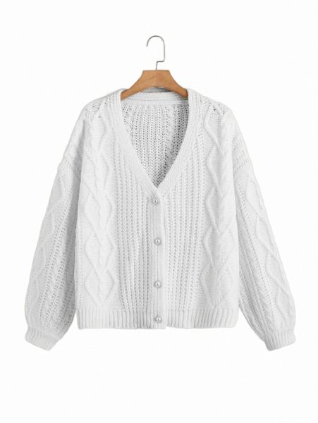 

plus cable knit drop shoulder cardigan s37y#, Black