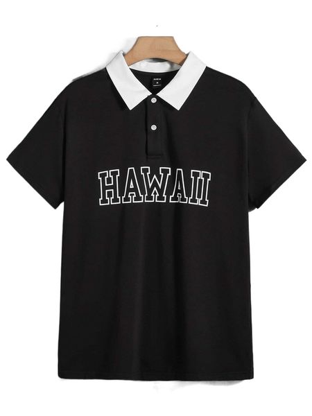 

men letter graphic contrast collar polo shirt q3sp#, White;black