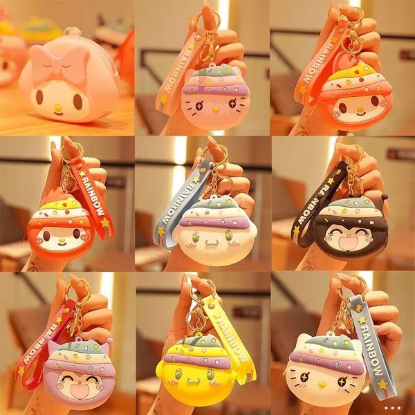 

cartoon silicone key rings keychain coin purse cute doll keyring stereo keychain pendant couple car bag pendants small gift, Slivery;golden