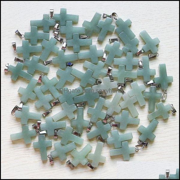 

pendant necklaces pendants jewelry wholesale 50pcs/lot natural aventurine quartz stone cross beads diy je dhxn1, Silver