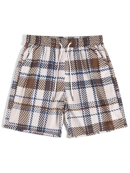 

romwe guys plaid drawstring shorts r0z3#, White;black