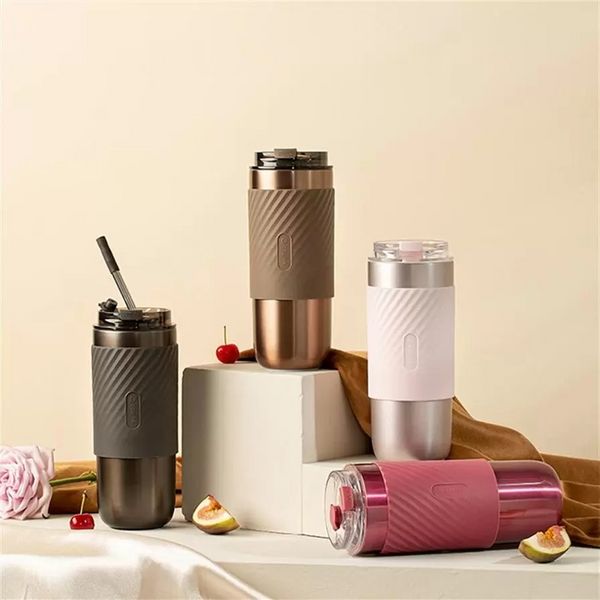 Drinkware Canecas garrafas de água Thermons Cup de grande capacidade de café com isolamento de palha de silicone de grau alimentar