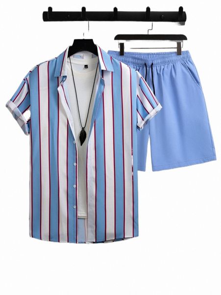 

men random striped shirt & shorts without tee c8ai#, Gray