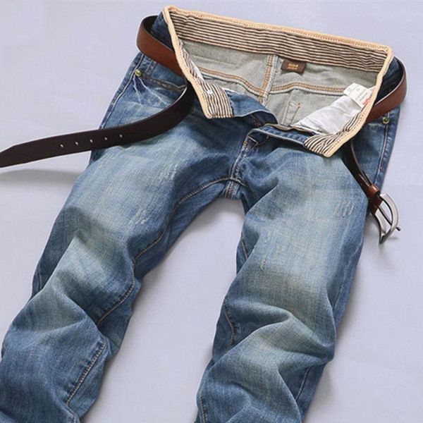 Jeans masculinos Mens algodão solto de calças arranhadas de ajuste slim