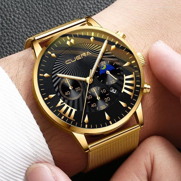 Relogio Maskulino Gold Watch Männer Luxus Männer Quarz Uhr Edelstahl Magnetischen Netzgurt mit Kalender Reloj Hombre 2022 Armbandwade