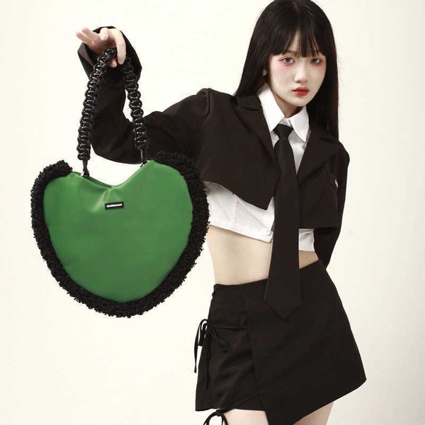 

plush bag female new heart-shaped fashion one shoulder underarm high texture bag tote bag