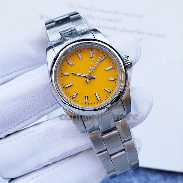 

caijiamin-ladies mechanical watch yellow watches 2813 mechanical movement 28/31mm small dial all stainless steel diamond/luminous, Slivery;brown