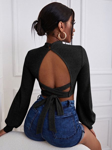 

keyhole neck crisscross tie back crop k7se#, White