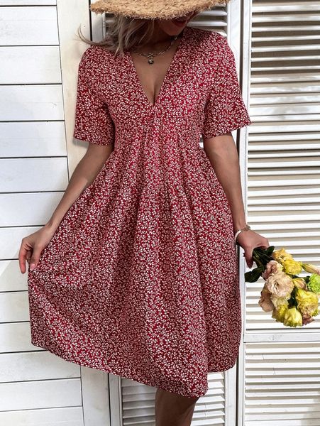 

plant print v neck smock dress q0rn#, Black;gray