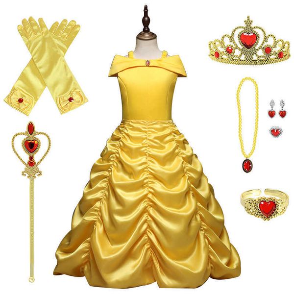 

girl princess dress kids summer cosplay costume for 6 8 10 years girls halloween children clothing, Red;yellow