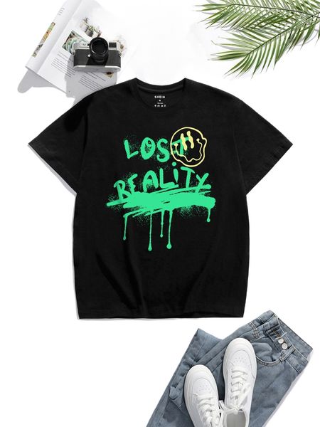 

men cartoon & letter graphic tee q76i#, White;black