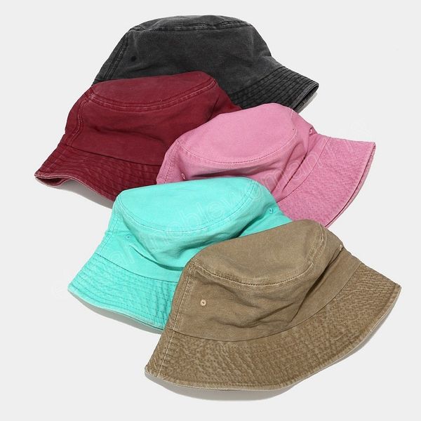 

solid cotton washed denim bucket hats sunhat folding fisherman caps hip hop gorros men women vintage panama bucket cap, Blue;gray