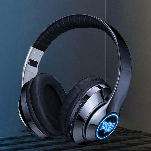 Cuffie Auricolari Cuffie senza fili Fone Auricolare Bluetooth Gamer HIFI Stereo LED Glow Metal Musica pieghevole Audifonos con microfono per PC TV