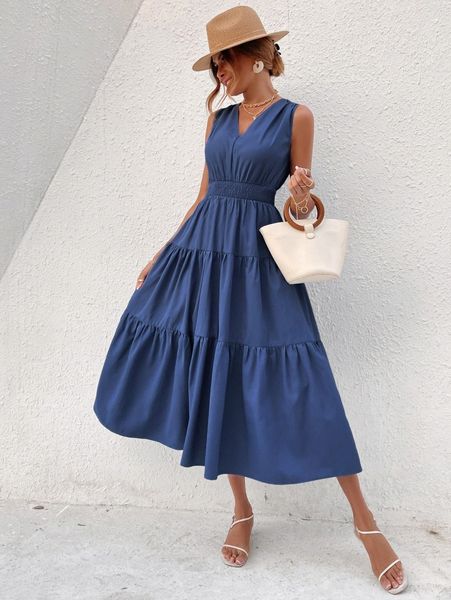 

shirred tie back ruffle hem dress h2nh#, Black;gray