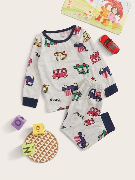 

toddler boys cartoon car print pj set she01, Blue;red