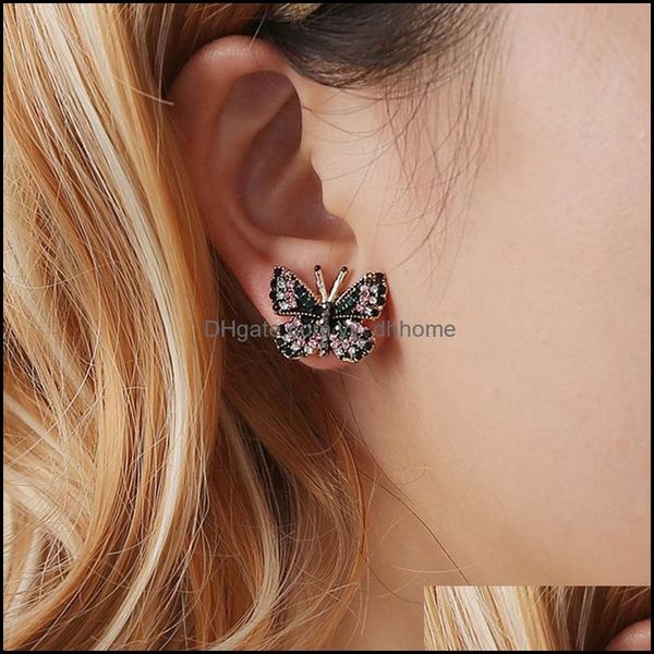 

stud earrings jewelry creative colorf rhinestones sweet wild butterfly earring personality ear women drop delivery 2021 kr2ea, Golden;silver