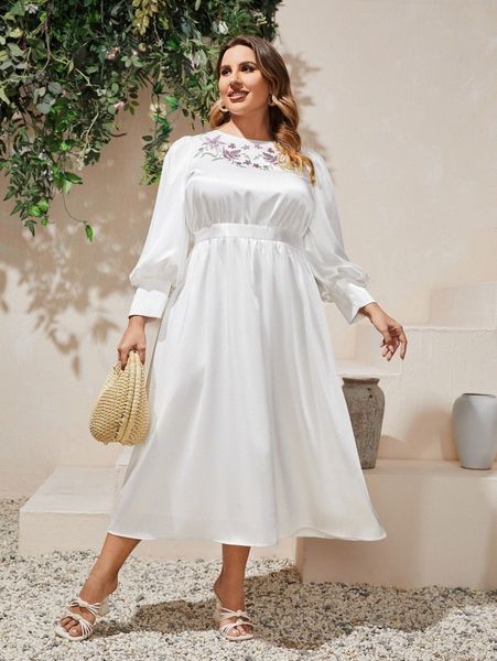 

plus rhinestone floral print lantern sleeve dress z9xd#, Black