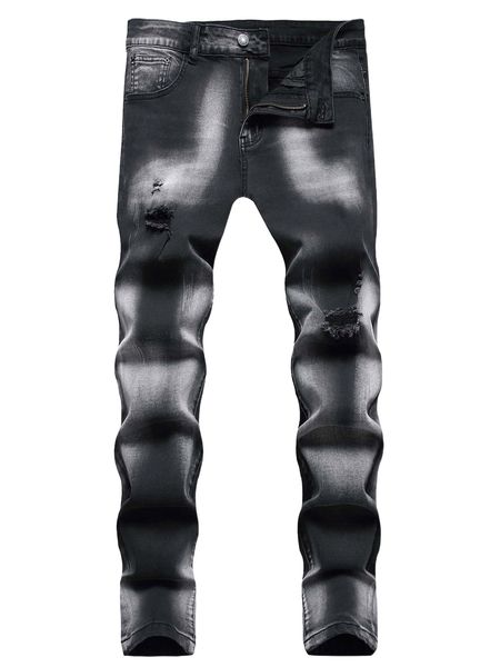 

romwe guys washed ripped jeans u2og#, Blue