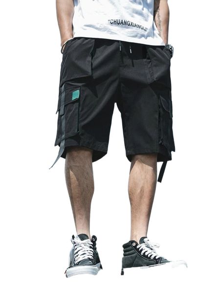 

men flap pocket contrast tape shorts 30ji#, White;black