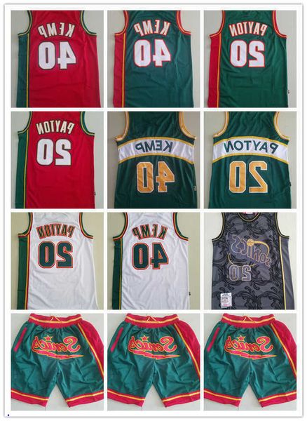 

seattle's mens super's throwback sonics's jersey gary 20 payton shawn 40 kemp basketball shorts basketball jerseys red white, Black;red