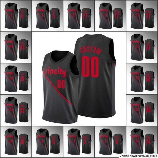 

screen print 75th portland''trail''blazers''men rodney hood hassan whiteside damian lillard c.j. mccollum blac, Black