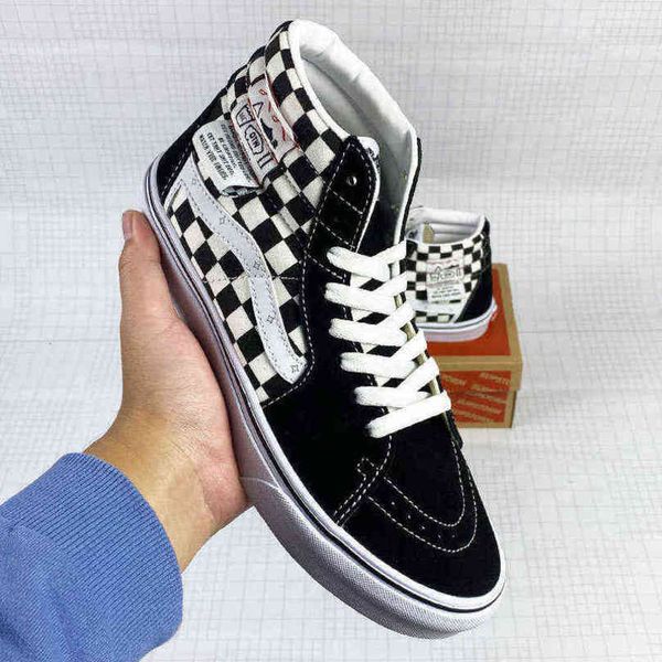 

longvance autumn and winter black white checkerboard side stripe sk8 hi high board shoes casual lace up canvas fashion 8ojk