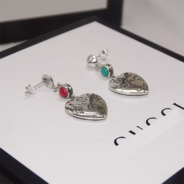 

shop jewelry discounts 925 love fearless bird singing flower fragrance malachite turquoise heart-shaped asymmetric earrings, Golden