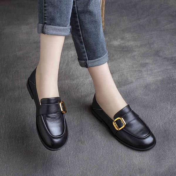 

sandals spring cowhide british round head overshoot low heel soft sole shoes shallow mouth casual single small leather 91z4, Black