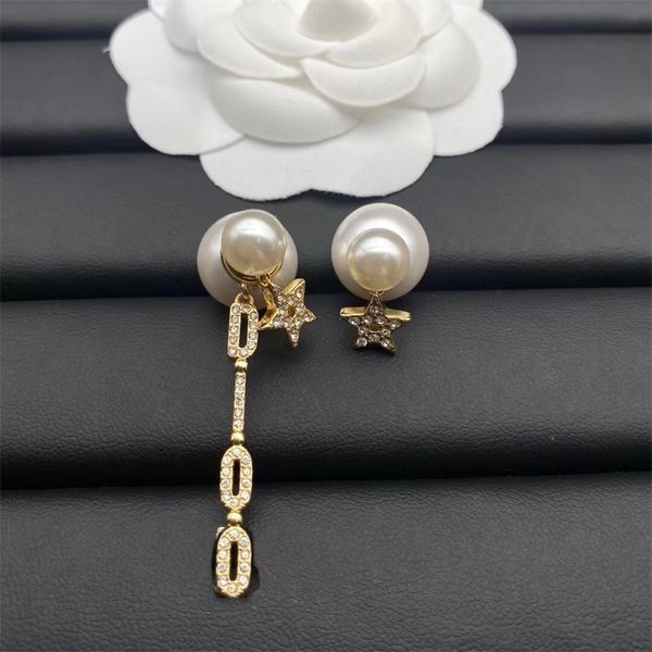 

fashion jewelry online new asymmetric star letter diamond inlaid long tassel earrings female versatile pearl, Golden