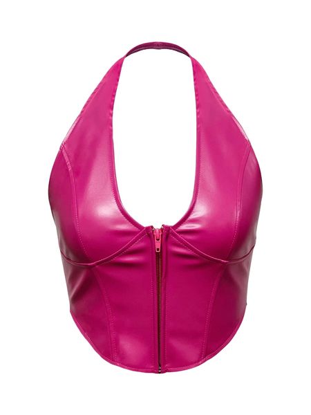 

zip front backless patent halter crop 73le#, White