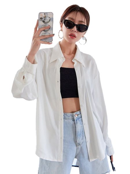 

dazy button through drop shoulder shirt j9y5#, White